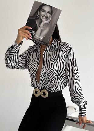 Женская шелковая рубашка с принтом зебры премиум качество