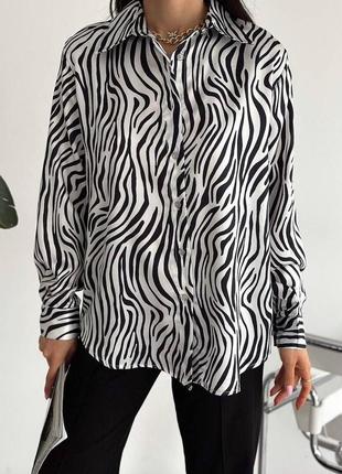 Женская шелковая рубашка с принтом зебры премиум качество4 фото