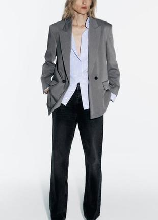 Базовый двубортный пиджак жакет блейзер серый zara зара