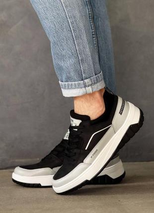 Кроссовки мужские кожаные черные серые