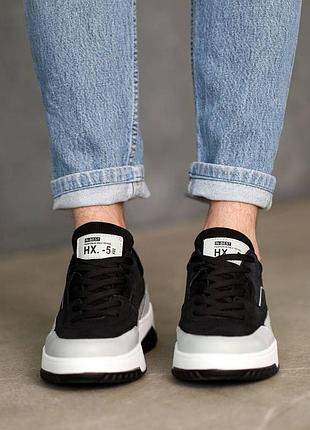 Кроссовки мужские кожаные черные серые