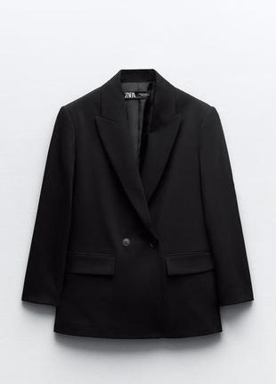 Базовый двубортный пиджак жакет блейзер черный zara зара3 фото