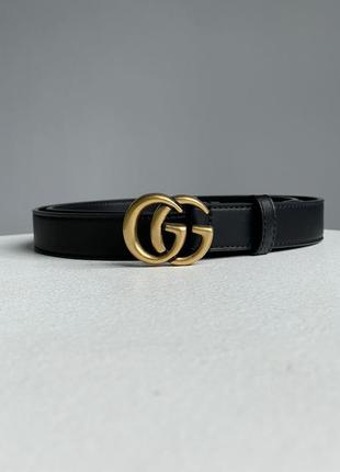 Ремень женский черный gucci leather belt with double g gold buckle (арт: 66142)