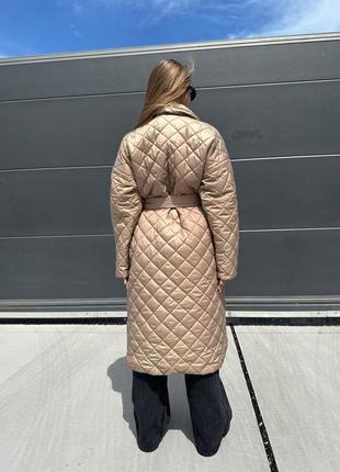 Длинная стеганая куртка пальто с пояском черный беж молоко2 фото