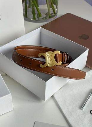 Ремень женский узкий celine medium triomphe belt in taurillon leather brown (арт: 66141)