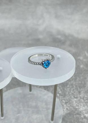 Срібна каблучка у стилі пандора pandora срібло 925 проби s925 перстень кільце колечко сережки кульчики пусети голубе серце комплект набір4 фото
