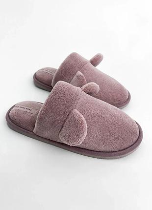 Тапочки женские велюровые teddy лиловые тапки женские комнатные тапочки женские
