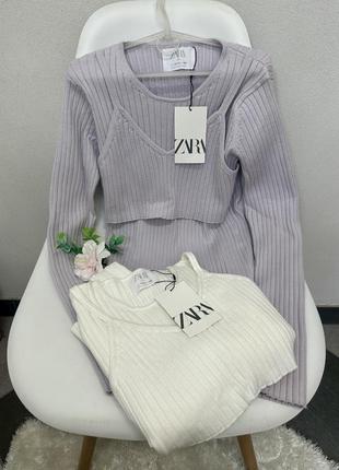 Свитшот с топом, кофта в рубчик zara 13-14, xxs,xs, s