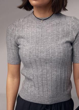 Женская вязаная футболка в рубчик 👚8 фото