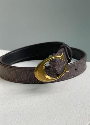 Ремень женский узкий coach sculpted c buckle belt brown (арт: 66132)