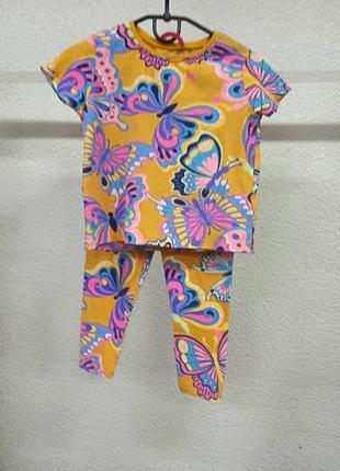 Летний яркий костюм для девочки в бабочки, футболка с лосинами1 фото