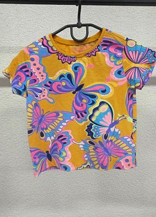 Летний яркий костюм для девочки в бабочки, футболка с лосинами3 фото