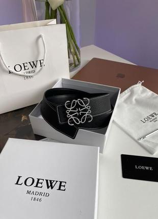 Ремень женский черный loewe anagram belt in pebble grain calfskin black/silver (арт: 66128)