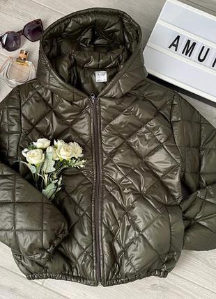 Женская куртка короткая с капюшоном весна осень черная хаки2 фото