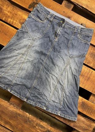 Женская джинсовая юбка-миди e-vie (э-вие хлрр идеал оригинал синяя)