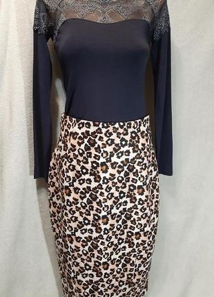 Трендовая юбка-карандаш миди h&m леопардовый принт размер 38/m4 фото