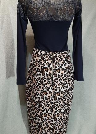 Трендовая юбка-карандаш миди h&m леопардовый принт размер 38/m6 фото