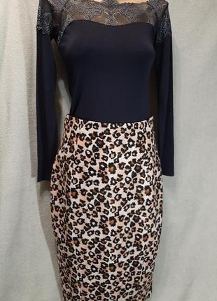 Трендовая юбка-карандаш миди h&m леопардовый принт размер 38/m9 фото