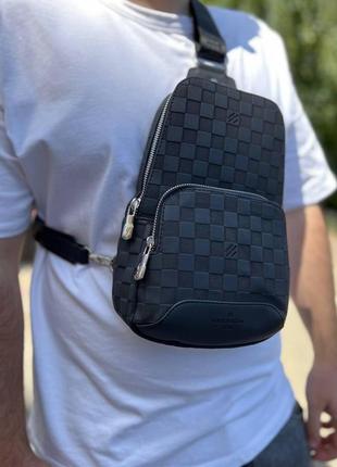 Чоловіча сумка-слінг-луї вінон нагрудна туристична louis vuitton шкіряна через плече ділова сумка чорна