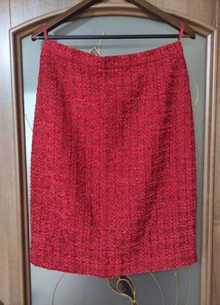 Невероятная шерстяная твидовая юбка миди escada (шерсть, люрекс)