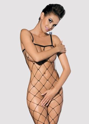 Бодистокинг с большим глазком и открытыми грудью obsessive bodystocking n102 s/m/l, черный, комбине
