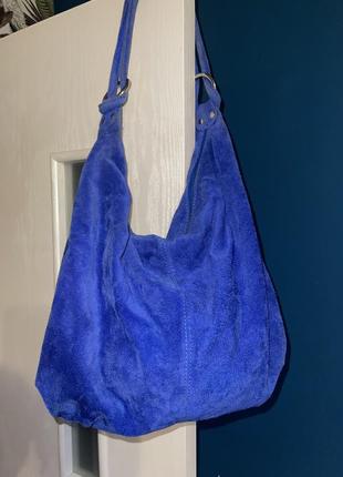 Замшева сумка яскраво синя genuine leather