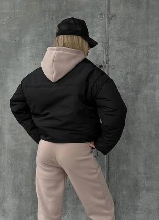 Топовая куртка - жилетка трансформер стильная объемная на силиконе теплая со земными рукавами демисезонная2 фото