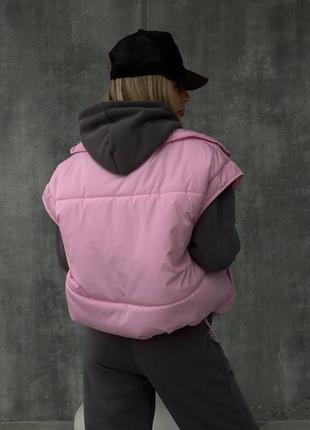 Топовая куртка - жилетка трансформер стильная объемная на силиконе теплая со земными рукавами демисезонная5 фото