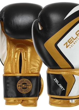 Рукавиці боксерські шкіряні на липучці zelart contender 2.0 (10,12,14 oz) vl-8202 чорний-золотий2 фото