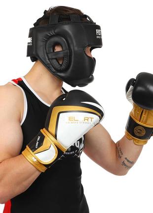 Рукавиці боксерські шкіряні на липучці zelart contender 2.0 (10,12,14 oz) vl-8202 чорний-золотий8 фото