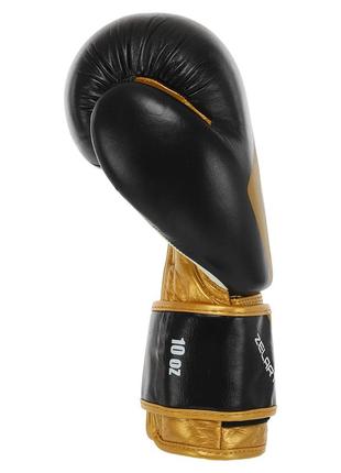Рукавиці боксерські шкіряні на липучці zelart contender 2.0 (10,12,14 oz) vl-8202 чорний-золотий3 фото