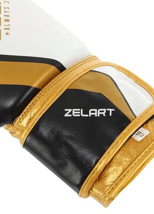 Рукавиці боксерські шкіряні на липучці zelart contender 2.0 (10,12,14 oz) vl-8202 чорний-золотий5 фото