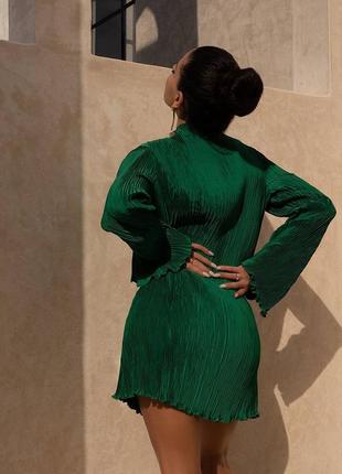 Изумрудное мини платье сальса плиссе s m ⚜️ вечернее премиальнн зумрудное платье в итальянском стиле3 фото