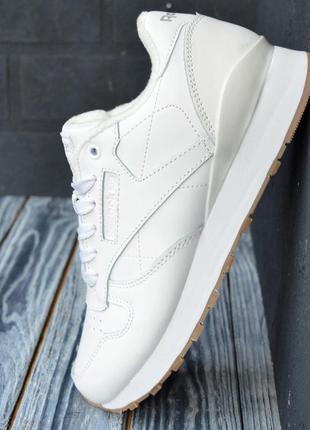 Reebok classic белые кроссовки мужские зимние осенние измельчения классик кожаные на флисе ботинки низкие теплые качество2 фото
