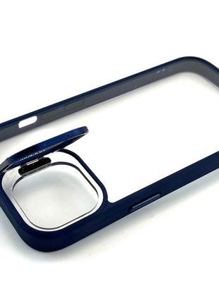 Чохол на iphone 15 stand case накладка бампер із підставкою синього скла на камери