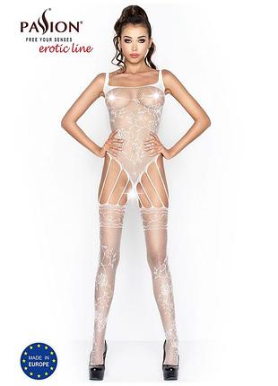 Бодистокинг passion bs034 white, комбинезон, имитация боди и чулок