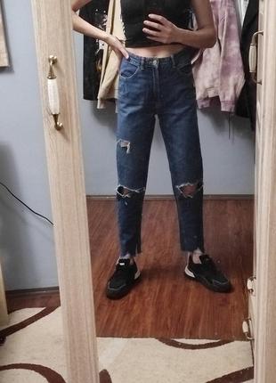 Tally weiji джинсы мом высокая посадка, с необработанным краем, джинсы с дырками прямые9 фото