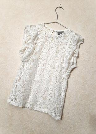 Vero moda блуза кружевная белая с воланами без рукавов повседневная/нарядная женская кофточка3 фото