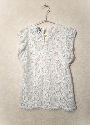 Vero moda блуза кружевная белая с воланами без рукавов повседневная/нарядная женская кофточка7 фото