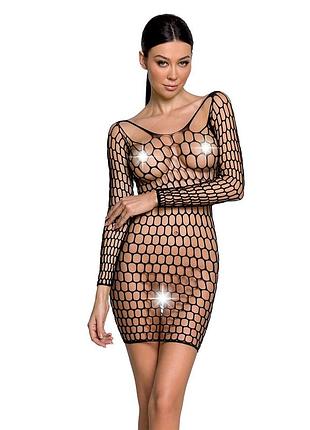 Бодистокинг-платье с глубоким воротником passion bs093 black, длинные рукава