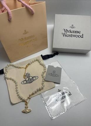 Новое в коробке золотое колье vivienne westwood lucrece с перлами и шпилькой6 фото