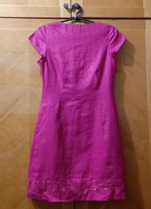 Новое льняное яркое платье с вышивкой, пайетками и бисером р. 8 от tu2 фото