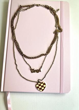 Стильне вишукане колье цепочка з підвісками сердечко angel