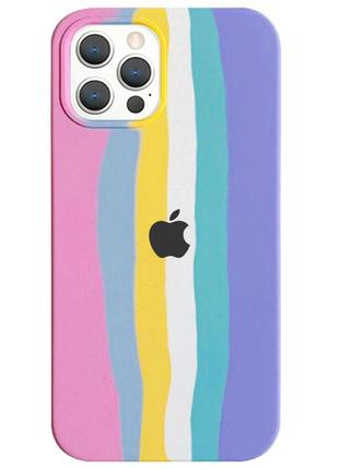 Чохол silicone case full rainbow для apple iphone 13 pro (6.1") рожевий / бузковий