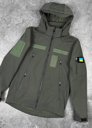 Куртка мужская softshell тактическая весенняя осенняя на флисе motiv хаки ветровка софтшелл с капюшоном