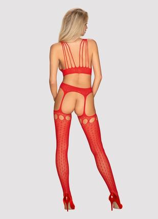 Бодистокинг obsessive bodystocking g313 s/m/l red, шнуровка, геометрический декор3 фото