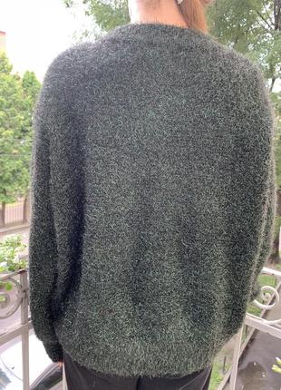 Темно-зеленый свитер с блестящей нитью3 фото