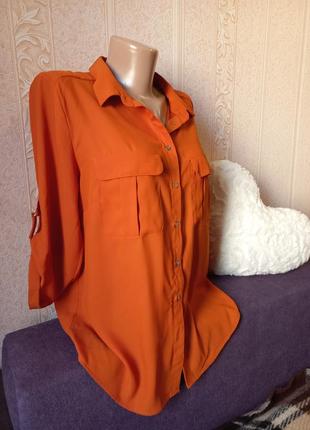 Кирпичная терракотовая блуза сорочка рубашка с карманами шифоновая h&amp;m2 фото