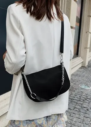 Женская классическая сумочка на коротком и длинном ремешке, черная3 фото