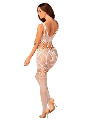 Сітчастий бодістокінг з імітацією топа та шортів obsessive bodystocking g330 white, з доступ3 фото